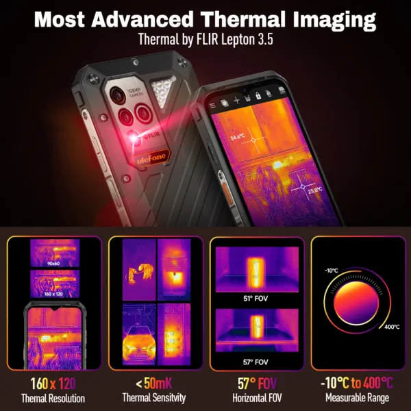 Ulefone Power Armor 18T Ultra 5G Rugged Phones, Thermal Image Camera, 24GB(12+12)+512GB MTK Dimensity 7050, 108MP Camera, 9600mAh, Android 13, uSmart Connector, Wireless Charge Unlocked Phone - Image 7