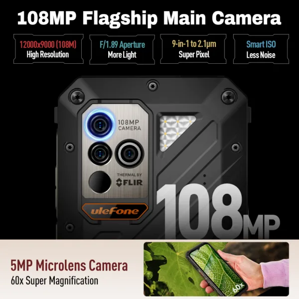 Ulefone Power Armor 18T Ultra 5G Rugged Phones, Thermal Image Camera, 24GB(12+12)+512GB MTK Dimensity 7050, 108MP Camera, 9600mAh, Android 13, uSmart Connector, Wireless Charge Unlocked Phone - Image 4
