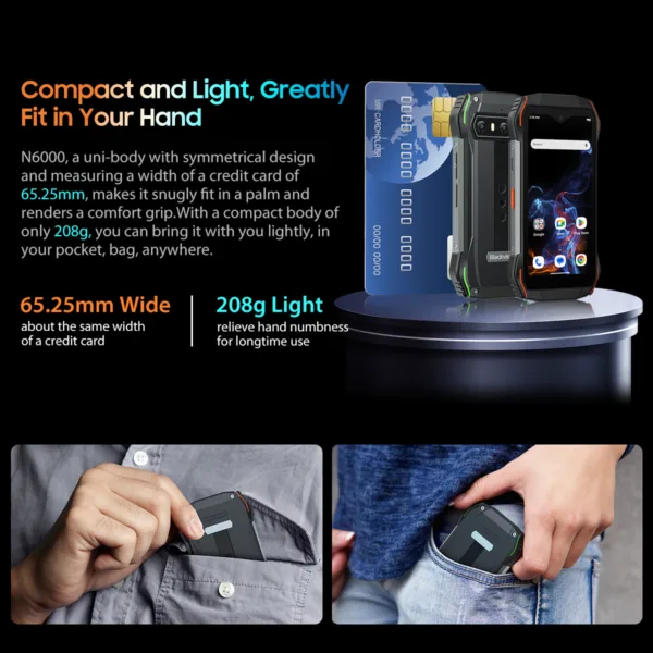 Blackview N6000 Rugged Smartphone, Android 13 G99 Mobile Phone, 16GB 256GB 4.3''Display, 48MP Cameras Cellphones - Image 3
