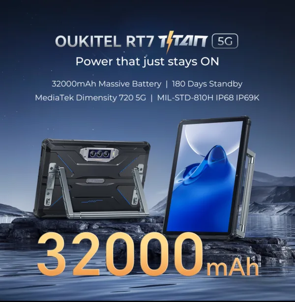 Oukitel RT7 TITAN 5G Rugged Tablet 10.1" FHD+ 32000mAh 12GB+256GB Android 13 Tablet 48MP+20MP Tablets PC - Image 5