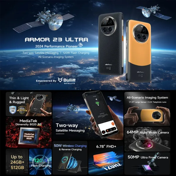 Ulefone Armor 23 Ultra 5G Rugged Phone,Satellite Message ,120W Smartphone,64MP Night Camera, 24+512GB NFC Phone - Image 2