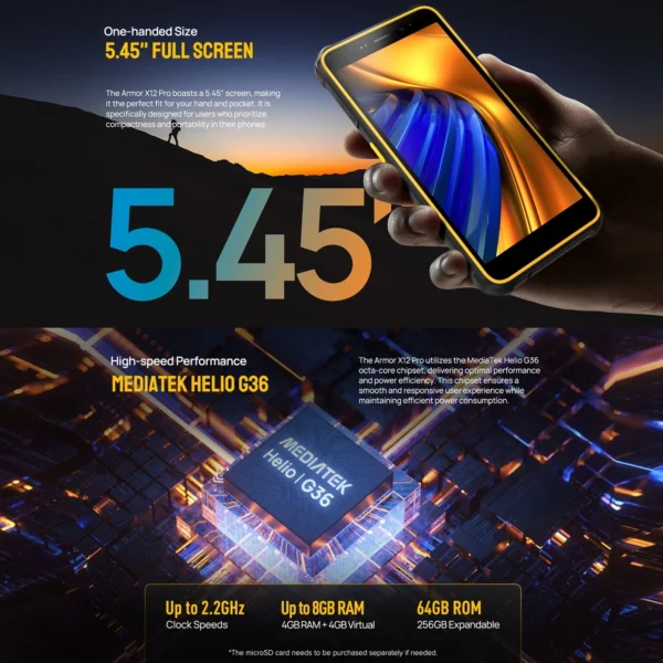 Ulefone Armor X12 Pro IP68/IP69K Rugged Phone 4GB+64GB 5.45 inch Android 13 4860mAh Helio G36 Octa Core 4G NFC Smartphone - Image 5